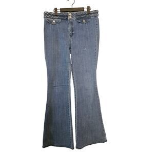 Boho Y2K Soho NY&Co Flare Jeans! -10 TALL- Braided Waist 34" 33" Inseam (b43)